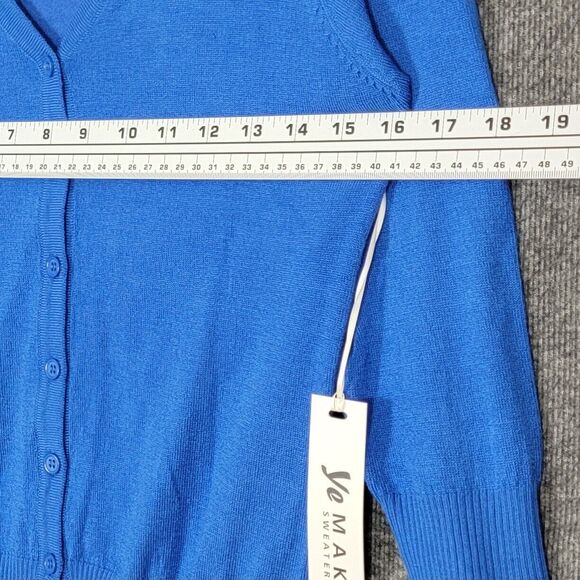 Yemak Sweater Cardigan Womens S Blue 3/4 Sleeve Button Down Super Soft V Neck - Picture 6 of 11